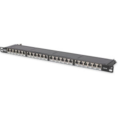 DIGITUS Patchpanel - 19-Zoll - Cat-6 - 24-Port RJ45 - LSA Patch-Feld - Rack-Montage 0.5HE - Schwarz