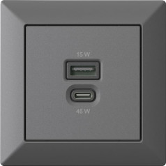 Iebūvējama USB uzlādes stacija, USB-C 45 W + USB-A 15 W lādētājs, antracīts