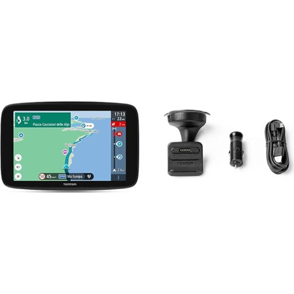 TomTom Camping Navi GO Camper Max & Click-and-Drive Vējstikla stiprinājums ar USB lādētāju un kabeli izvēlētiem TomTom 5 un 6 collu GO, GO Professional, GO Expert modeļiem