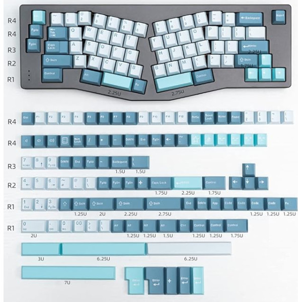 mintcaps Shoko Keycaps 173 klavišai Cherry Profile Doubleshot Blue Keycaps Pilnas komplektas Custom Keyboard Keycaps ISO ANSI 60 % 65 % 70 % 75 % 75 % 100 % Cherry MX Gateron Kailh jungikliai Mechaninės klaviatūros