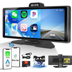 OiLiehu 10,26 collu skārienjūtīgais ekrāns ar 4K Dash Cam priekšējā bezvadu CarPlay Android auto 1080P IPS auto radio ar ekrānu Mirror Link/FM/Bluetooth/AUX/EQ/64G TF karte + atpakaļgaitas kamera