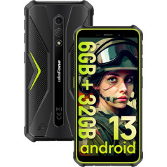 Ulefone Armor X12 izturīgs viedtālrunis 2023, 6 GB + 32 GB + 256 GB, papildu, Android 13 GO Tālrunis, bez akumulatora, 4860 mAh akumulators, 5,45 Zoll HD+, 13 MP+8 MP, IP68/WIFI 5G/NFC/OTG, melns