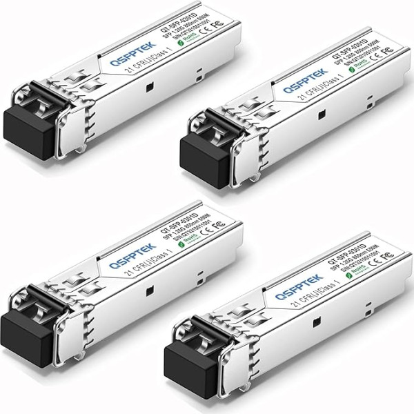 QSFPTEK 4 Pack 1000Base-SX Gigabit SFP Transceiver, 850nm 550m DDM 1G SFP modulis, SFP to LC Module MMF, Mini-GBIC priekš Cisco GLC-SX-MMD, Meraki MA-SFP-1GB-SX, Mikrotik, Supermicro, Ubiquiti, Netgear