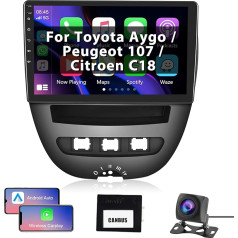 Android auto radio priekš Toyota Aygo/Peugeot 107/Citroen C1 2004-2014 Carplay Android auto 10.1 collu skārienjūtīgais ekrāns Radio GPS navigācija, Bluetooth, WiFi, HiFi, FM RDS radio, Canbus, aizmugures skata kamera