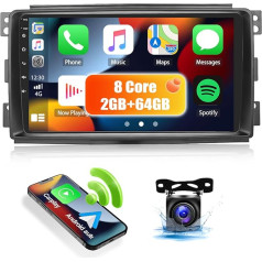 8-core CAMECHO Android 12 Auto Radio Double DIN ar navigācijas sistēmu Mercedes-Benz Smart Fortwo 2005-2010, 2G + 64G, 9 collu ekrāns ar Carplay Bezvadu Android auto DSP RDS Bluetooth Mirror Link