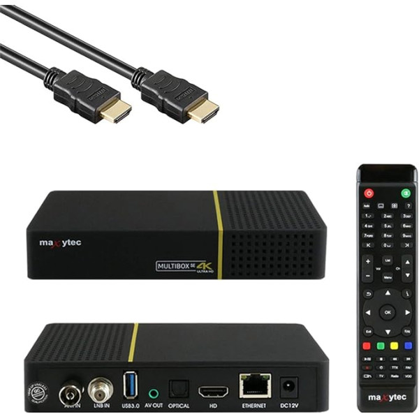 Maxytec Multibox SE 4K UHD 2160p E2 Linux Linux WiFi DVB-S2/C Combo uztvērējs melns (✓ WLAN ✓ HDMI 2.0 ✓ USB 2.0 un USB 3.0 ✓ 100Mbit LAN ✓ S/PDIF ✓ MicroSD)