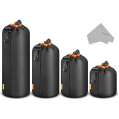 NEEWER Kameraobjektiv Tasche(4 Pack/4 Größen)Dicker Schutzbeutel mit Kordelzug,orangefarbener Innenraum,weiche Plüsch Neoprentasche,kompatibel mit Sony Canon Nikon Pentax Olympus Panasonic DSLR Lens