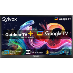 SYLVOX 4K 43 collu āra televizors 2000 nitu, IP55 ūdensizturīgs, HDR10, Smart Google TV, Dolby Atmos, Chromcast, Google Assistant, trīskāršs uztvērējs Pool Pro 2.0