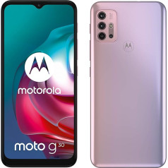 Motorola Moto G30 (6,5 collu 90 Hz, Qualcomm Snapdragon, 64 MP četru kameru sistēma, 5000 mAh akumulators, Dual SIM, 4/128 GB, Android 11), Pastel Sky (atjaunots)