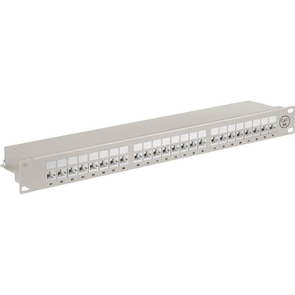 Goobay 90855 CAT 6A Patch Panel 19 Zoll / 24 Port RJ45 Buchsen Netzwerkstecker / 500 MHz LAN Patchfeld / 1 HE Verteilerfeld / Rackeinbau Patchpanel / Grau