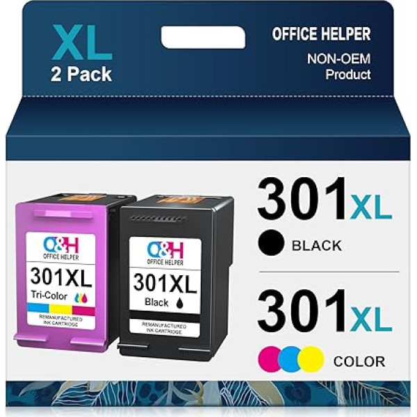 OFFICE HELPER 301 printeru kasetnes, 301XL printeru kasetnes, kas ir saderīgas ar HP 301 printeru kasetnēm HP Envy 4500 5530 DeskJet 2540 1000 OfficeJet 4632 4630 (melnas, krāsainas)