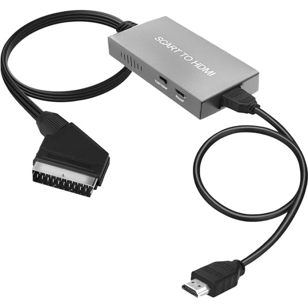 uhddadi Scart uz HDMI pārveidotājs, Scart uz HDMI adapteris, video audio pārveidotājs HD 1080P ar HDMI kabeli HDTV STB VHS Xbox PS3 Sky DVD Blu-ray utt. (pelēks)