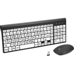 2.4g Wireless Keyboard and Mouse with Large Print Full Size with Oversized Print for Visually Impaired and Visually Impaired Children