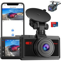 WeBeqer WiFi Dash Cam priekšējā un aizmugurējā automašīnas kamera, 2,5 K + 1080P dubultā automašīnas kamera ar 64G SD karti, App Control, nakts redzamība, WDR, 170° + 140° platleņķis, stāvvietas uzraudzība, G-sensors, ierakstīšana cilp