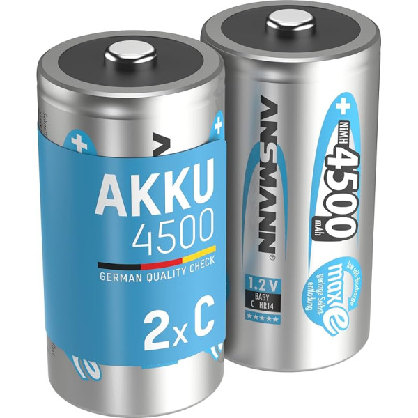 ANSMANN Akku C 4500 mAh NiMH 1,2 V (2 Stück) - Baby C Batterien wiederaufladbar, hohe Kapazität & maxE geringe Selbstentladung für hohen Strombedarf & jahrelangen Einsatz