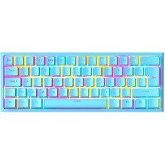 MAGIC-REFINER QWERTY 60% pārnēsājama mehāniskā spēļu tastatūra, 14 hroma RGB LED gaismas diodes, C tipa, 62 pilni taustiņi, ergonomisks dizains, PC/Mac (zils/sarkans slēdzis)