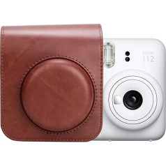 MUZIRI KINOKOO Mini 12 Case Compatible with Fuji Instax Mini 12 Instant Camera, PU Leather Polaroid Mini 12 Protective Case with Adjustable Shoulder Strap, brown