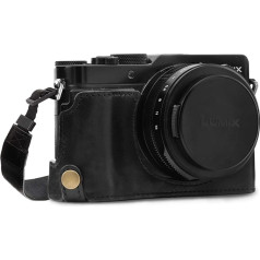 MegaGear MG1563 Panasonic Lumix DC-LX100 II Ever Ready Real Leather Camera Half Case with Strap - Black