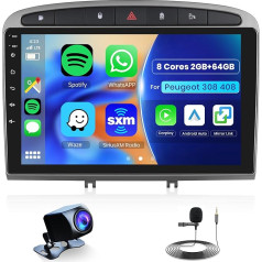 Hodozzy 8 Core 2G+64G Android Autoradio für Peugeot 308 408 2010-2016 9 Zoll IPS Touchscreen mit DSP GPS Navi, Wireless Carplay Android Auto, Radio 2 Din WiFi Bluetooth FM RDS Radio Kamera