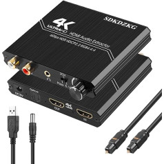 SDKDZKG HDMI 2.0 audio ekstraktors, HDMI uz HDMI optisks optisks Toslink SPDIF 3,5 mm stereo R/L audio izvades pārveidotājs ar skaļuma regulēšanas funkciju, atbalsta 4K@60Hz HDCP 2.2 HDR 3D YUV 4:4:4:4, PS5/4 Blu-ray ierīcēm