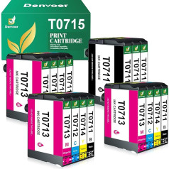 Denvoer T0715 XL rezerves tintes kasetnes Epson T0711 T0712 T0713 T0714 Multipack saderīgas ar Epson Stylus SX200 SX210 SX215 SX218 SX400 SX415 SX515W DX4000 DX7400 DX84500 BX300f (15gab)