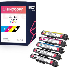 SinoCopy Pack of 5 XL tonera kasetnes saderīgas ar Brother TN-243 TN-247, ieskaitot mikroshēmu, priekš HL-L3210CW HL-L3230CDW HL-L3270CDW DCP-L3510CDW DCP-L3550CDW MFC-L3710CW MFC-L3730CDN MFC-L3750CDW