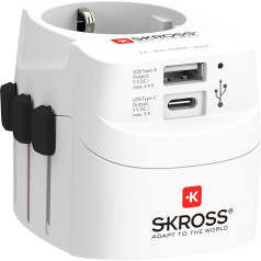 SKROSS universālā ceļojuma kontaktdakša ar USB un USB C 1.302462 White