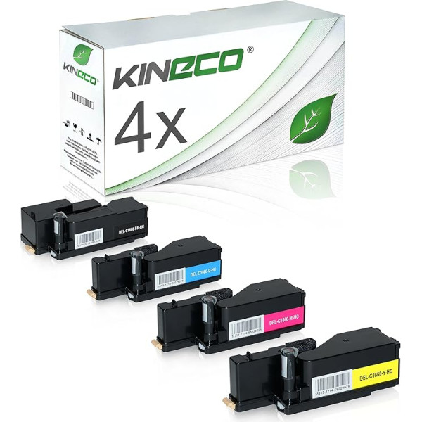 Kineco 4 Toner kompatibel mit Dell C1660 W - 59311130 59311129 59311128 593211131 - Schwarz 1.250 Seiten, Color je 1.000 Seiten