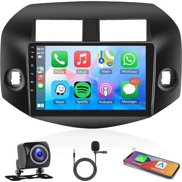 Android 11 Auto radio 2 DIN Toyota RAV4 3 XA30 2005-2013 ar Apple Carplay Android auto navigācija GPS 10,1 collu skārienjūtīgais ekrāns ar Bluetooth FM/RDS WiFi/USB/DAB+/Hi-Fi/SWC atpakaļgaitas kamera