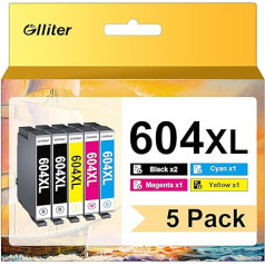 Glliter 604XL kasetnes Epson 604 printeru kasetnes Epson Expression Home XP-2200 XP-2205 XP-3200 XP-3205 XP-4200 XP-4205 Workforce WF-2910 WF-2930 WF-2935 WF-2950 (5 gab.)