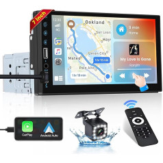 Hikity Carplay Autoradio 1Din mit Bildschirm 7Zoll Touchscreen Auto Radio Stereo 1Din Bluetooth mit Android Auto Bluetooth-Freisprecheinrichtung FM AUX USB SWC Mirror Link Rückfahrkamera