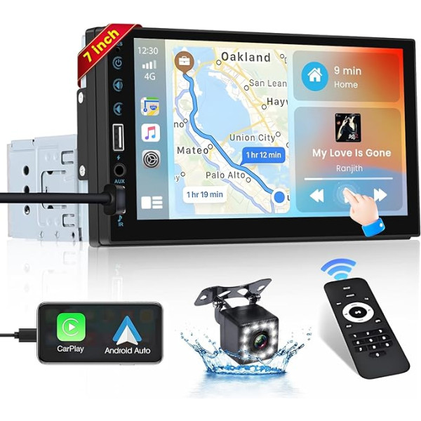 Hikity Carplay Autoradio 1Din mit Bildschirm 7Zoll Touchscreen Auto Radio Stereo 1Din Bluetooth mit Android Auto Bluetooth-Freisprecheinrichtung FM AUX USB SWC Mirror Link Rückfahrkamera