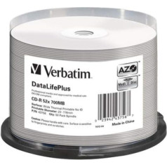 Verbatim CD-R DataLifePlus 700 MB, 50er Spindel schwarz, CD Rohlinge beschreibbar, 52-fache Brenngeschwindigkeit und thermisch bedruckbarI leere CD, Audio CD Rohling printable, CD leer