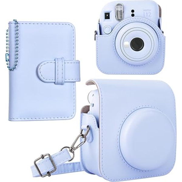 HIYQIN Instant Camera Case saderīgs ar Instax Mini 12/11 /9/8/8+, PU ādas soma ar kabatu un regulējamu plecu siksnu, zila, somiņa fotoaparātam