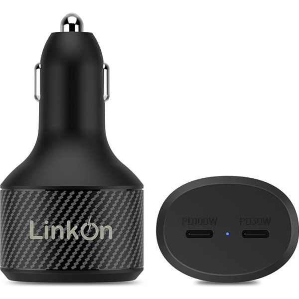 LinkOn 130W USB C Car Charger with 100W PD3.0 and 30W PD3.0 Ports for MacBook Samsung Huawei FCP SCP Apple iPhone iPad