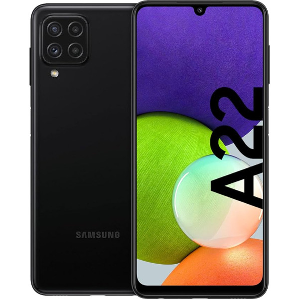 Samsung Galaxy A22 viedtālrunis, bez līguma, 6,4 collas, 128 GB, Android mobilais tālrunis, melns