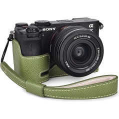 Rieibi Alpha 7C II futrālis - Premium PU ādas puspiederums Sony A7C II/Alpha 7C Mark II/A7C2 digitālajai kamerai - Aizsargājošs Sony A7CII futrālis ar rokturi un apakšējo atveri, zaļš, puskabatas un plaukstas daļa