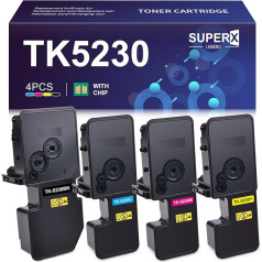 LEMERO SUPERX TK5230 Toneris suderinamas su Kyocera TK5230 TK-5230 TK-5230 TK-5230K TK-5230C TK-5230Y TK-5230M, skirtas Kyocera Ecosys P5021cdn P5021cdw Kyocera ECOSYS M5521cdw M5522 cdn M5521 P5021 (BK*1/CMY*1)