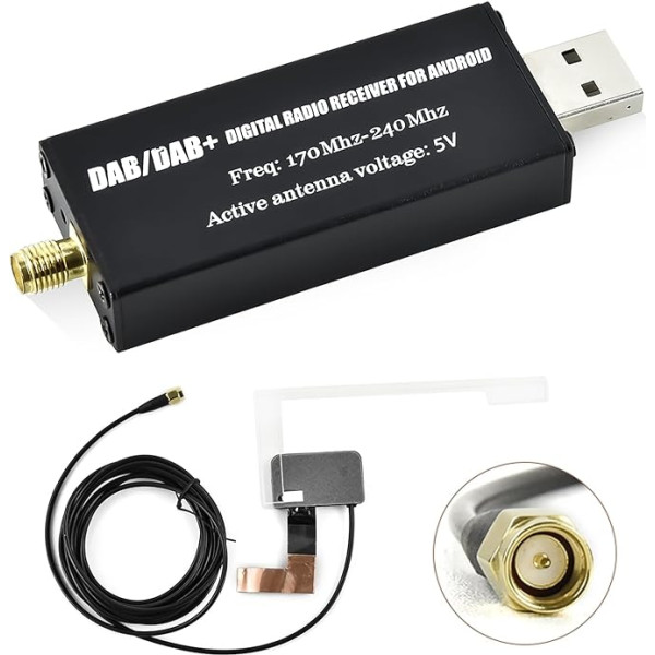 CAMECHO DAB/DAB+ digitālā radio uztvērēja adapteris DAB+ radio uztvērējs ar antenu + SMA stikla antenas komplekts + USB 2.0 dongle universālais DAB modulis Android autoradio uztvērējam