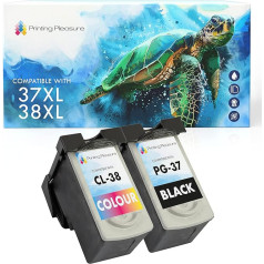 2 tintes kasetnes, kas saderīgas ar Canon PG-37 CL-38 priekš Pixma iP1800 iP1900 iP2500 iP2600 MP140 MP190 MP210 MP220 MP470 MX300 MX310 melnas / krāsainas, augstas ietilpības