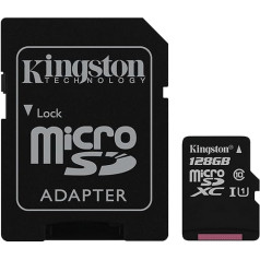 Kingston SDC10G2/128GB microSD 12 Klasse 10 bis zu 45MB/s Speicherkarte (mit SD-Adapter)