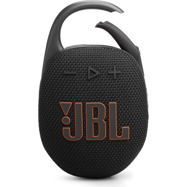 JBL Clip 5 melnā krāsā - pārnēsājams Bluetooth skaļrunis Pro Sound, dziļi basi un atskaņošanas laika palielināšanas funkcija - ūdens un putekļu izturīgs - 12 stundu darbības laiks