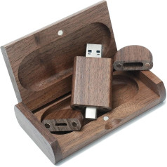 Деревянный USB-накопитель Yaxiny Type C с деревянной коробкой 2 в 1 OTG USB для смартфонов Android, компьютеров Macbook, планшетов PC (орех, 2.0/32 ГБ)