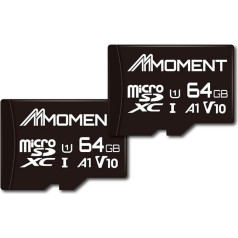 MMOMENT 64 GB Micro SDXC-Karte (2er-Pack), A1, UHS-I, U1, V10, Klasse 10 kompatibel, Lesegeschwindigkeit bis zu 95 MB/s, SD-Adapter im Lieferumfang enthalten