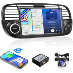 Podofo Android auto radio priekš Fiat 500 2007-2015 Radio Wireless Carplay Android Car, 7 collu ekrāns, auto radio ar GPS navigāciju, WiFi, Bluetooth, RDS FM, USB, SWC, Mirror Link Android/iOS