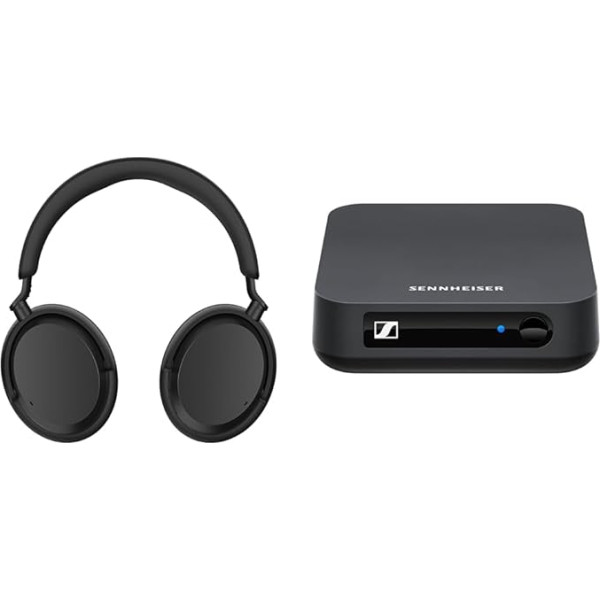 Sennheiser ACCENTUM bezvadu Bluetooth austiņas, 50 stundu akumulatora darbības laiks un BT T100 Bluetooth audio raidītājs Hi-Fi vai mājas izklaidei, melnas, 9,3 x 9,3 x 2,7 cm