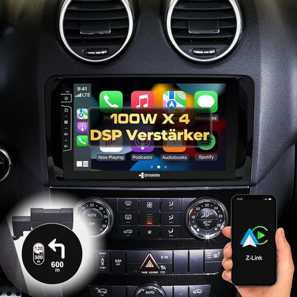 DYNAVIN Android auto radio ar satelītnavigāciju Mercedes ML W164 2005-2011 GL X164 2006-2012: 9 collu oriģināliekārtas radio ar bezvadu Carplay un Android Car | Head-up displejs | Ietver DAB+: D9-DF432 Premium