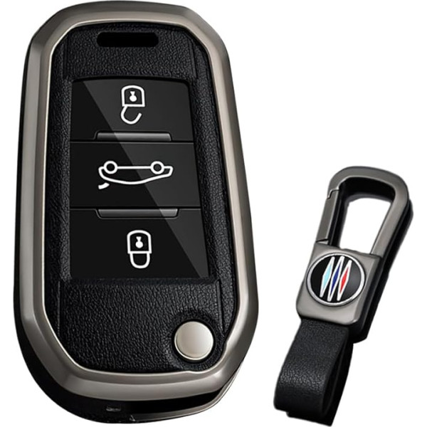 KUNIO Atslēgu futrālis piemērots Opel Crossland X Zafira Corsa F Piemērots Peugeot 5008 208 308 Piemērots Citroen C3 C4 Cactu Flip Key Cover Metāla atslēgu vāciņš Aizsargvāciņš B Black