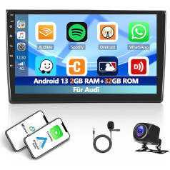 [2+32G] Automašīnas radio Android 13 ar navigācijas sistēmu Audi A4 S4 RS4 2002-2008, 9 collu skārienjūtīgais ekrāns ar bezvadu Carplay & Android GPS WiFi FM/RDS Bluetooth Mirror Link Canbus EQ+