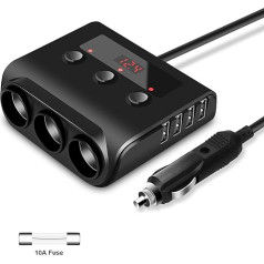 Kingwei cigarešu aizdedzes sadalītājs, 100 W 12 V/24 V auto lādētāja adapteris, 3 līdzstrāvas ligzdu sadalītājs ar 4 USB pieslēgvietām, auto lādētājs ar LED voltmetra slēdzi GPS, iPhone, iPad planšetdatoram